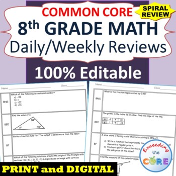 8th grade common core math review worksheets